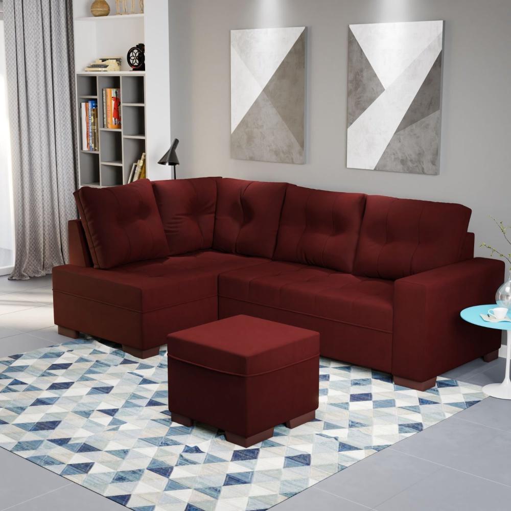Miniatura Sofá de Canto com Puff 7 Lugares 238cm Gávea Montreal Vermelho