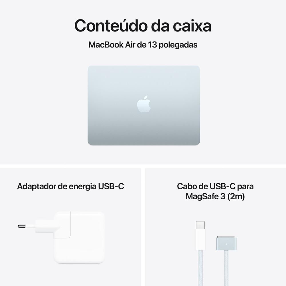 Miniatura Apple Macbook Air 13", M4, com CPU de 10 núcleos, GPU de 8 núcleos, 16GB RAM, 256GB SSD - Azul