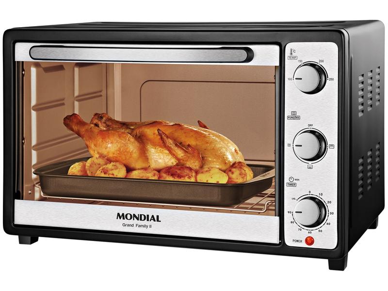 Miniatura Forno Elétrico de Bancada Mondial Multifuncional 52L Preto e Prata Grand Family II FRN-52-B Preto e Inox - 110V
