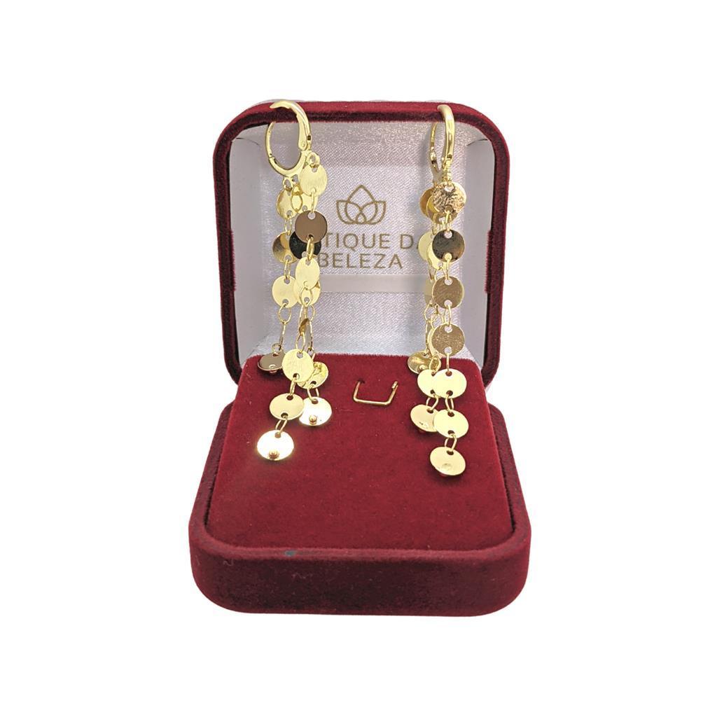 Miniatura Brinco Argola Folheado A Ouro 3 Fios Peças Redondas