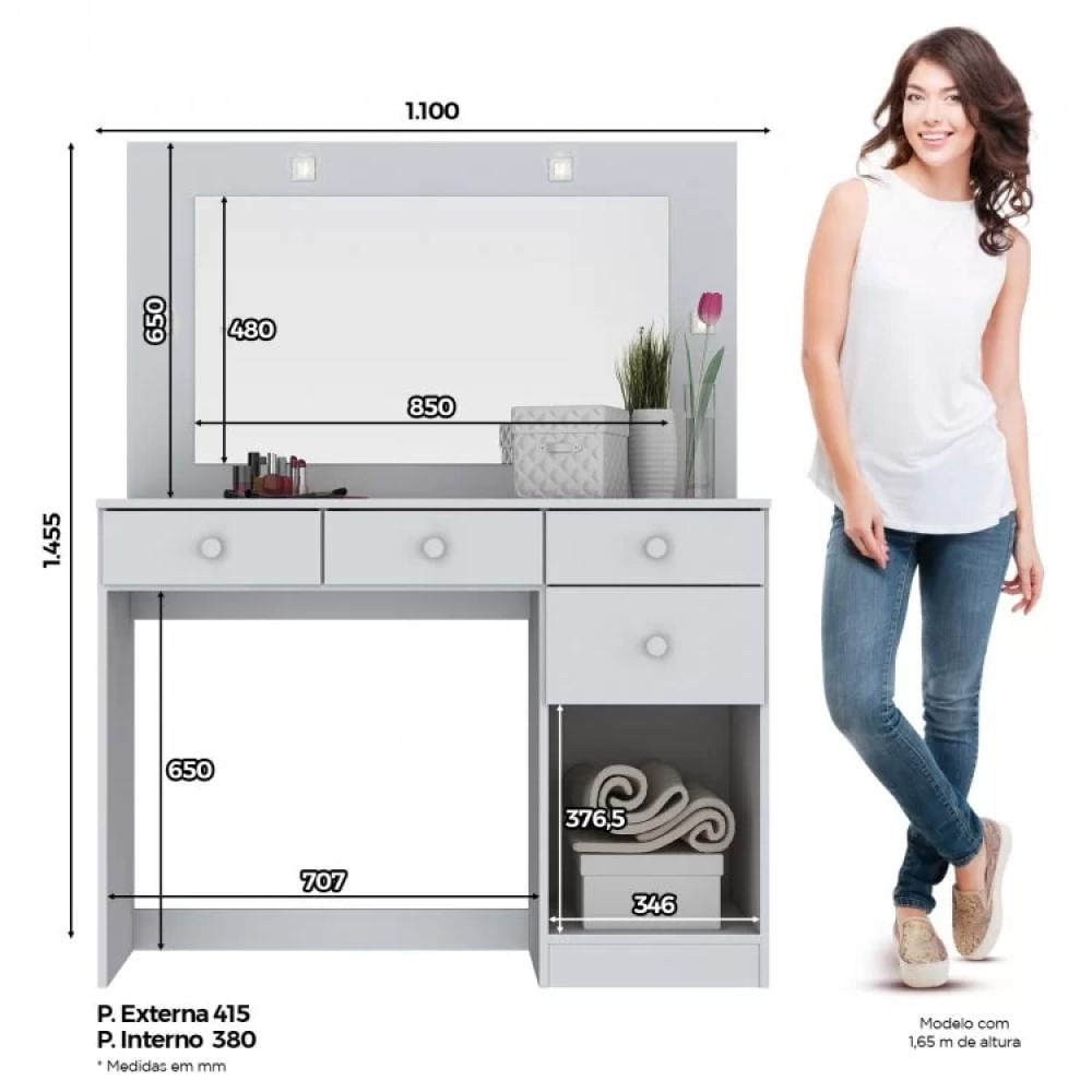 Miniatura Penteadeira com Led Chanel Henn Branco HP