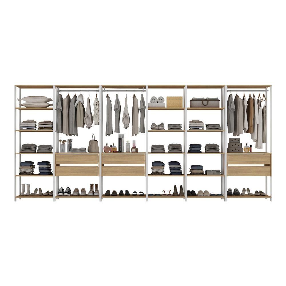 Guarda Roupas Closet Modulado 405cm 6 Peças Com 6 Gavetas E Cabideiros Multimóveis MP4322 Branco Madeirado