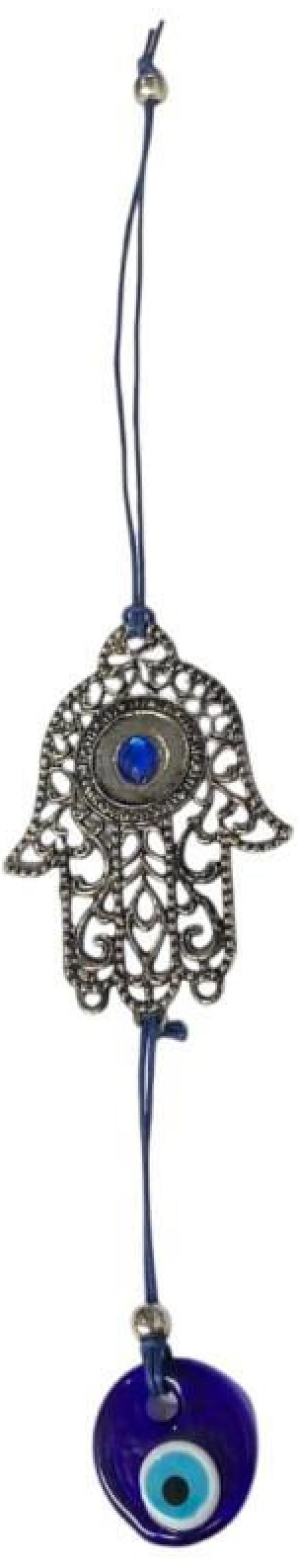 Miniatura Mão De Deus Hamsa Olho Grego Porta 30Cm Metal Niquel Patuá