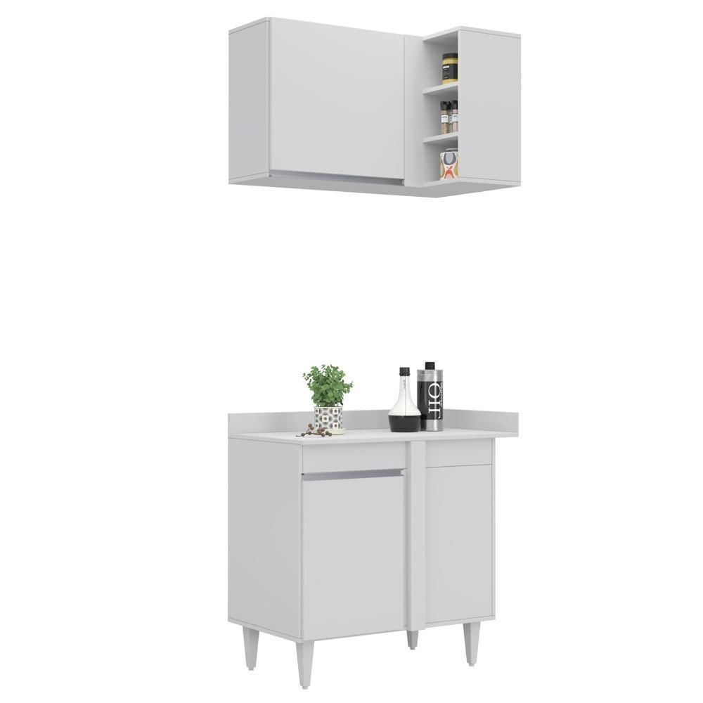 Armário De Cozinha Modulado De Canto Direito 5 Peças Cp43 Balcão Sem Tampo Branco - Lumil