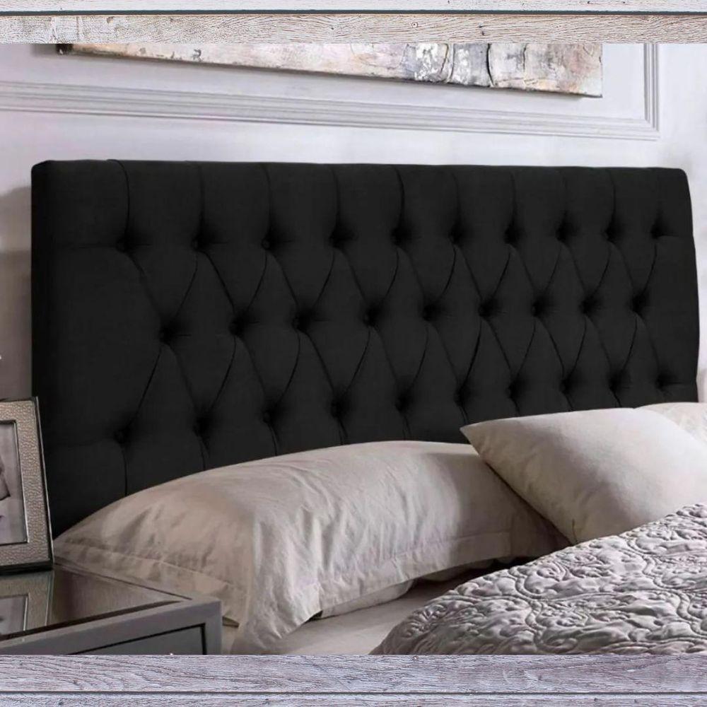 Miniatura Painel Cabeceira Dubai Para Cama Box-1,58 Mt-suede Preto