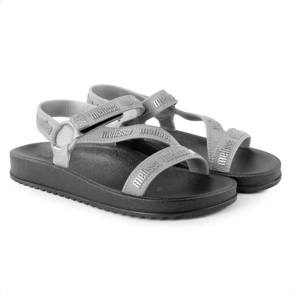 Miniatura Sandália Melissa Papete Stripes M-Lover Feminina Preto / Prata - 33/34