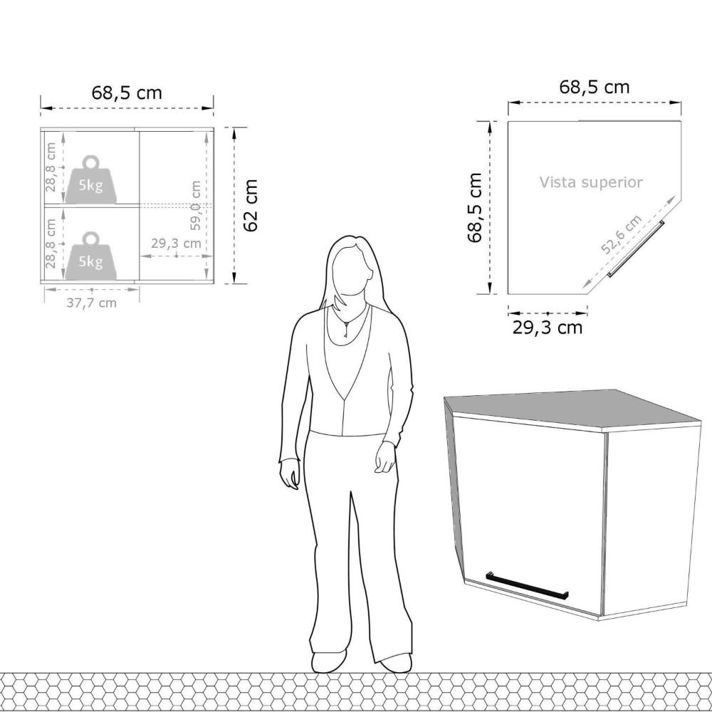 Miniatura Armário Aéreo para Cozinha 1 Porta 90° Evolution Plus Batrol Móveis Tannat/Legno Crema