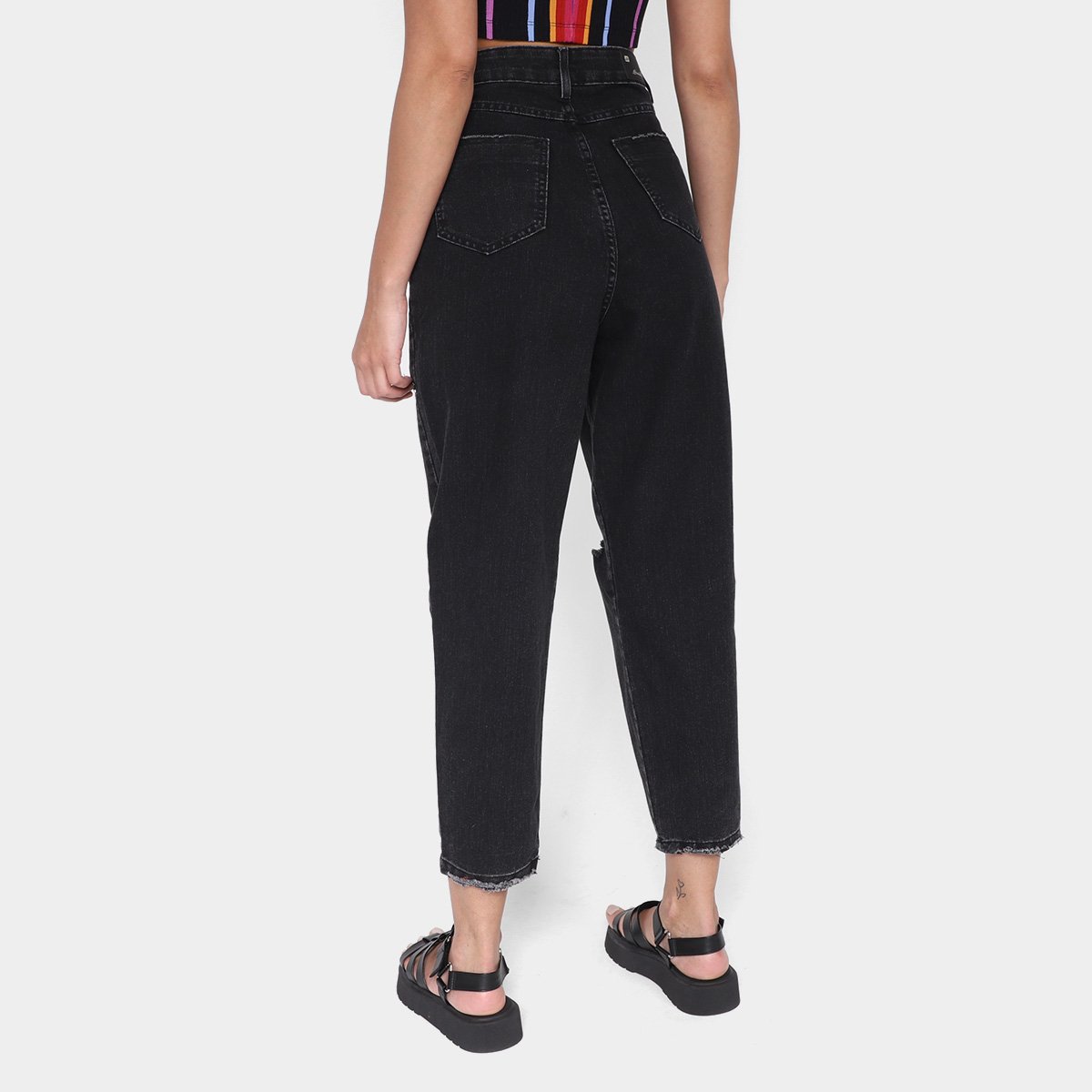 Miniatura Calça Jeans Sawary Slouchy Elastano Feminina Preto - 34