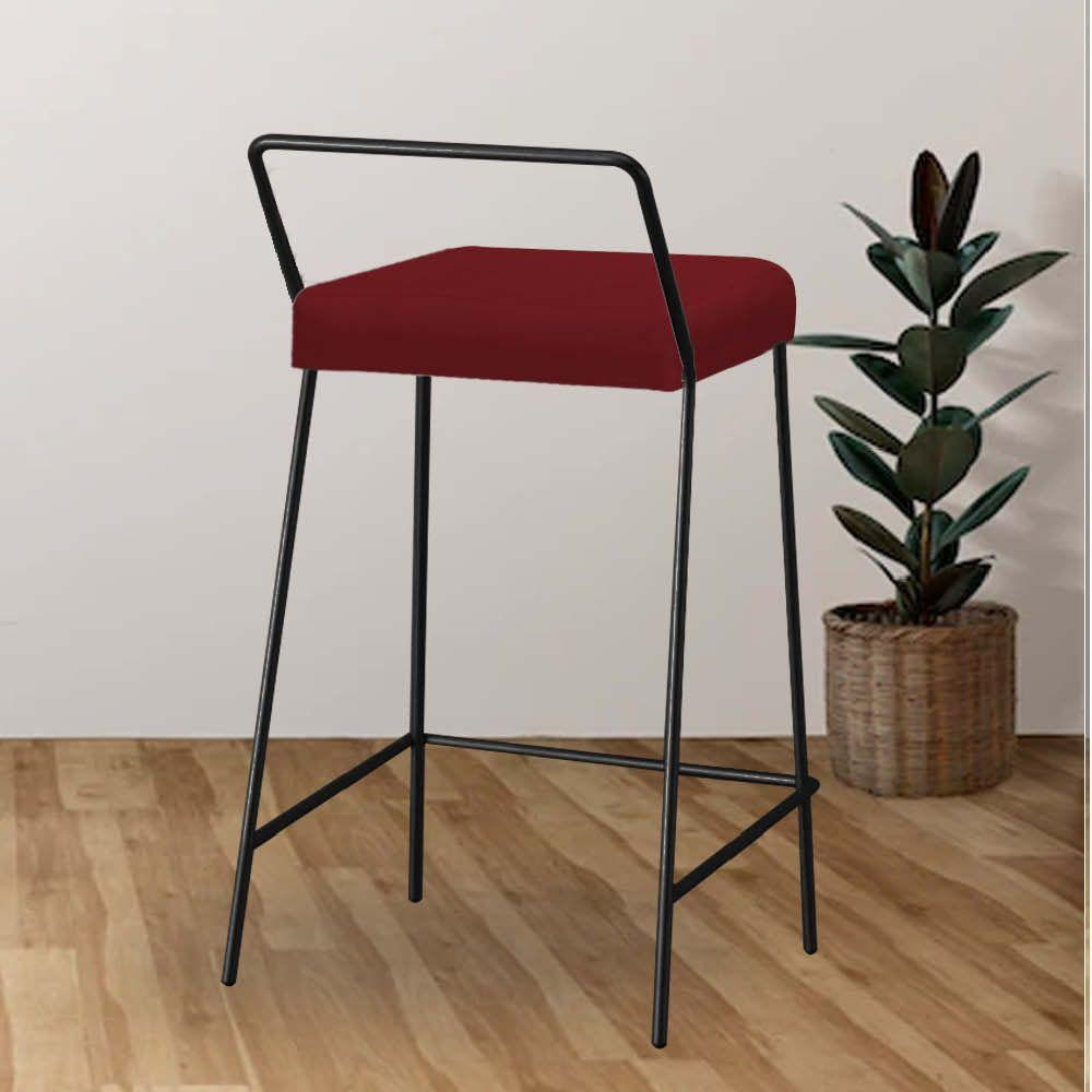Miniatura Banqueta Alta Com Encosto Donna Industrial Cozinha Bistrô Ferro Preto Sintético Vermelho