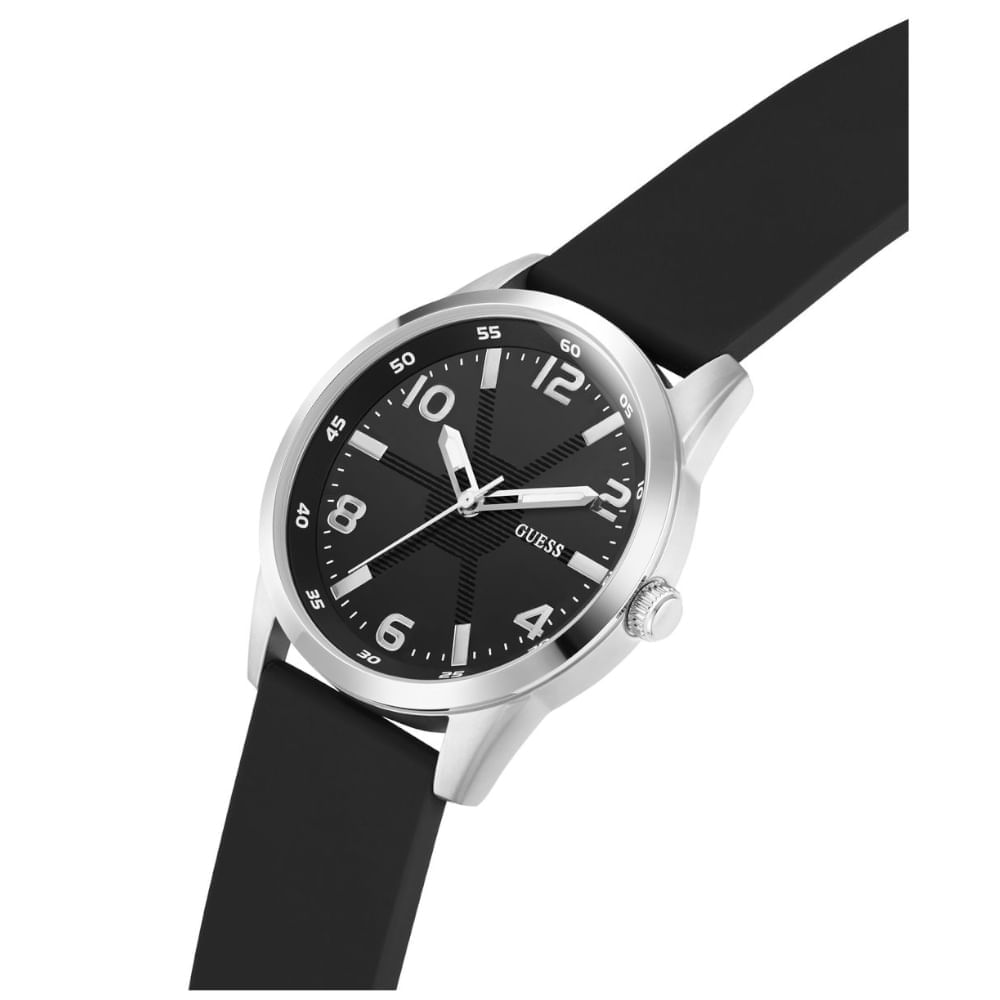 Miniatura Relógio Guess Masculino Detalhe Pneu Silicone Prata