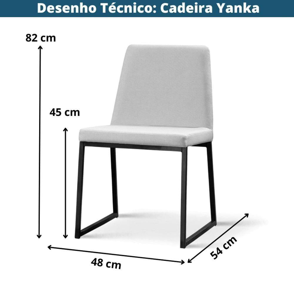Cadeira Yanka Daf Móveis Multilaminada Revestida Com Espuma D28 Linho Cinza Base Aço Carbono Preto