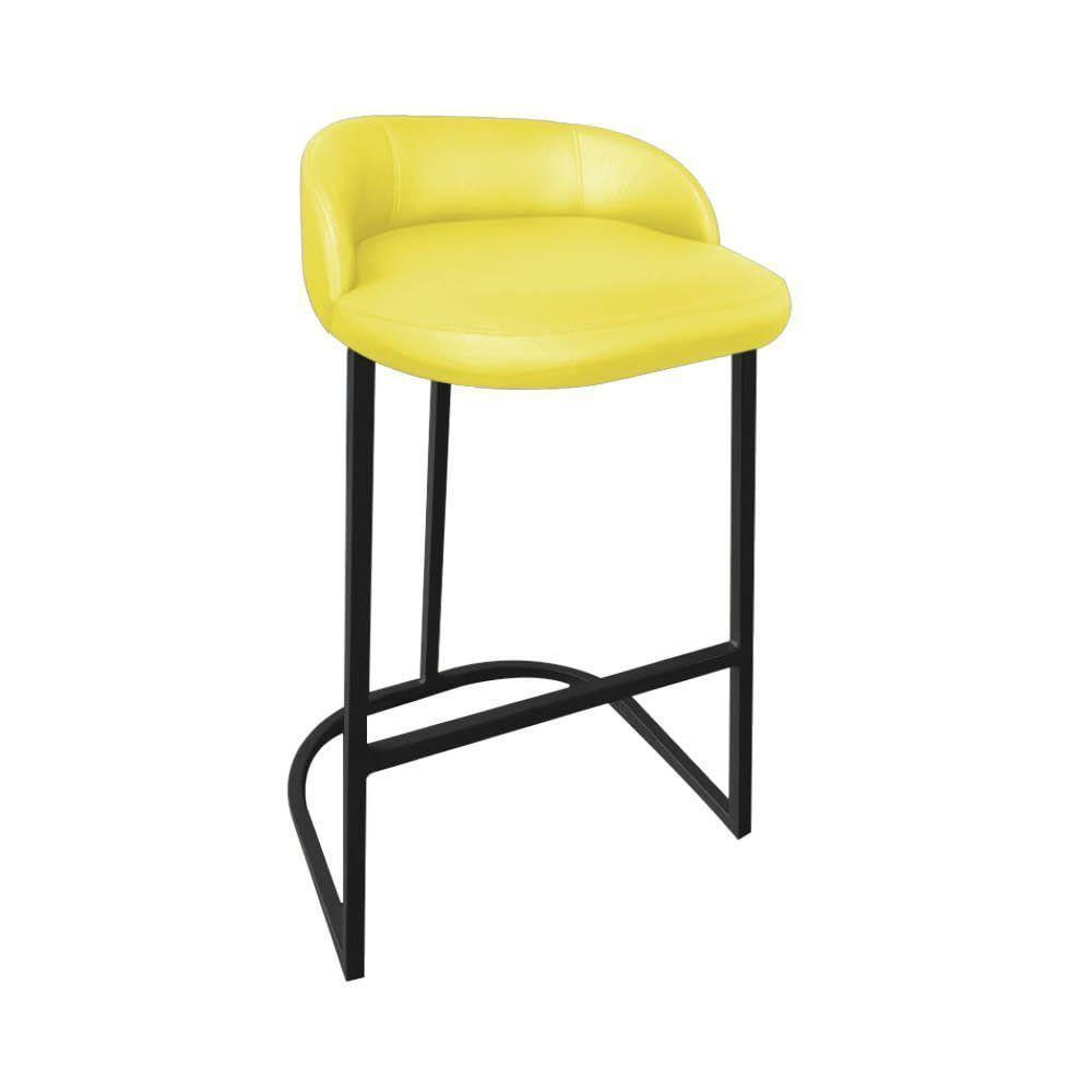 Miniatura Banqueta Betina Com Encosto Alta Cozinha Bar Balcão Ferro Preto Sintético Amarelo - Ahazzo Móveis