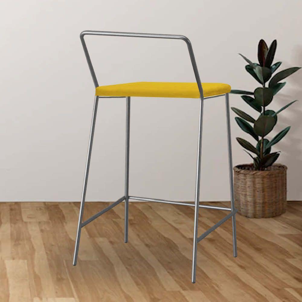 Miniatura Banqueta Alta Com Encosto Mili Industrial Cozinha Bistrô Ferro Prata Sintético Amarelo