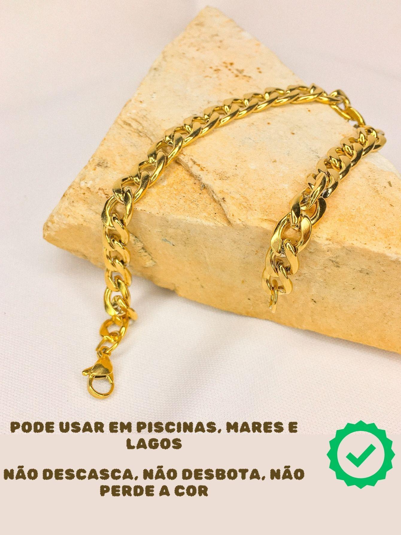 Miniatura Pulseira Masculina Dourada Grumet Cubana 1X1 6Mm Aço