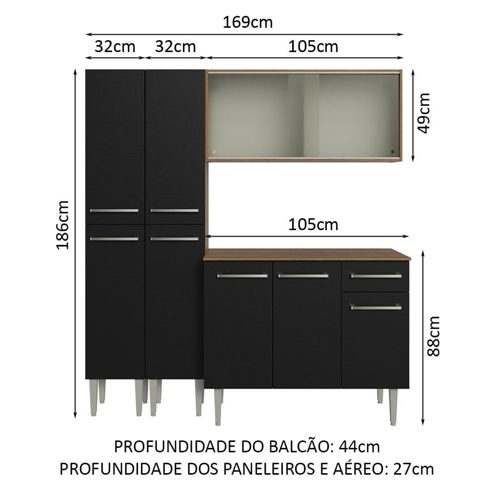 Miniatura Armário de Cozinha Compacta 169cm Rustic/Preto Emilly Madesa 10 Rustic/Preto