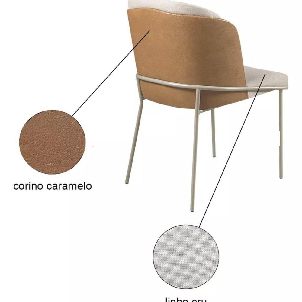 Cadeira Jantar Aurora Linho Pés Metal Bege/ Caramelo