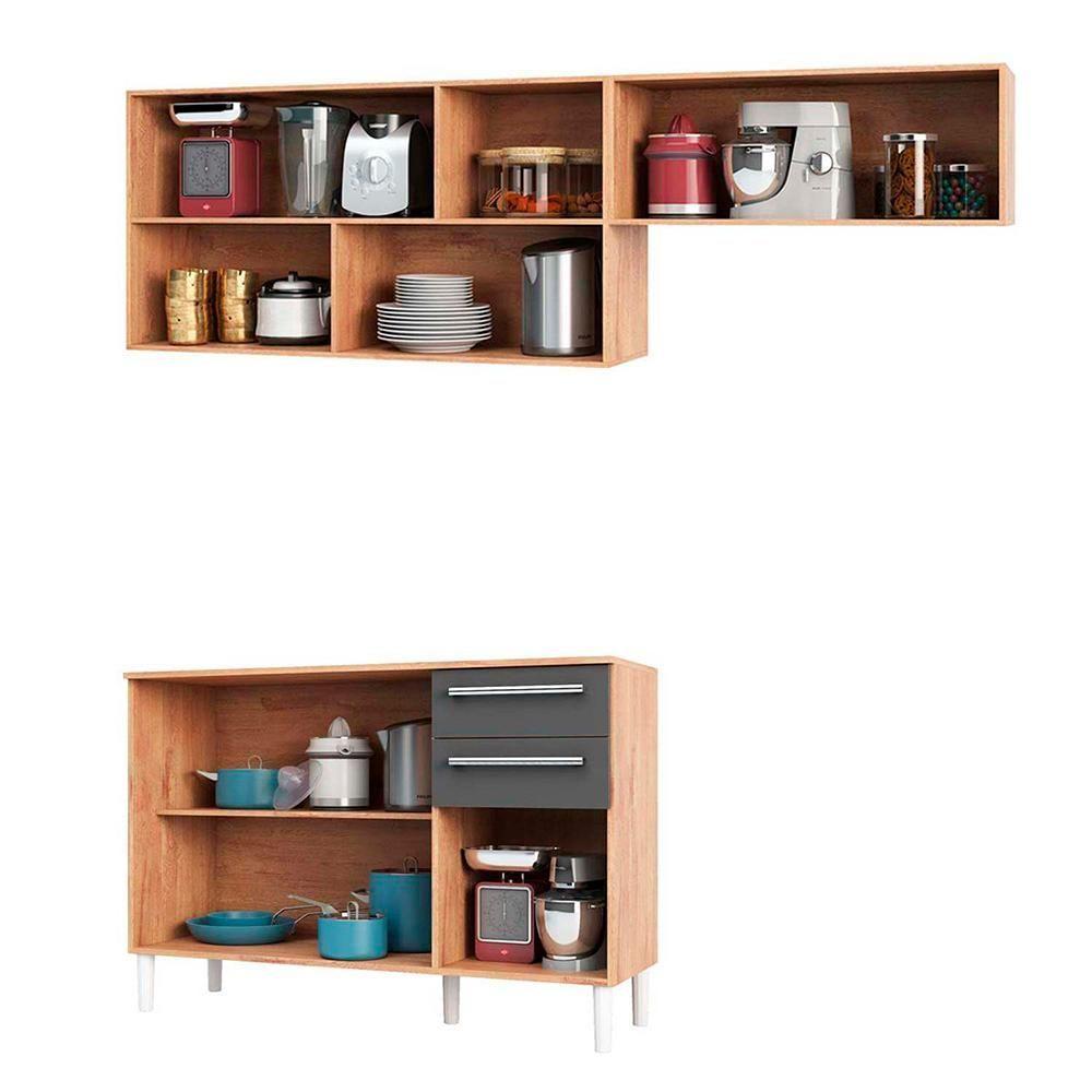 Cozinha Pequena 2 Peças Com Nicho Carmenére Rio Doce Cozinhas Castanho/Chumbo Castanho/Chumbo