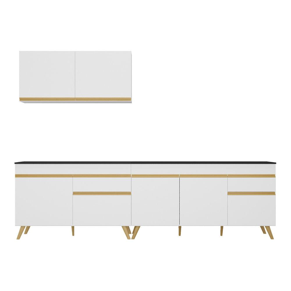 Miniatura Armário de Cozinha Compacta 270cm Veneza Multimóveis V2076 Branco/Dourado