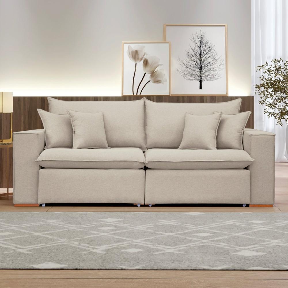 Miniatura Sofá Retrátil 240cm Barcelona Veludo/Bege Claro