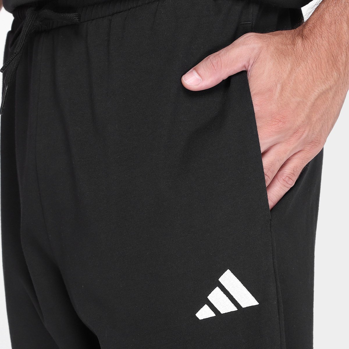 Miniatura Calça Adidas Logo Single Jersey Masculina Preto+Branco - G