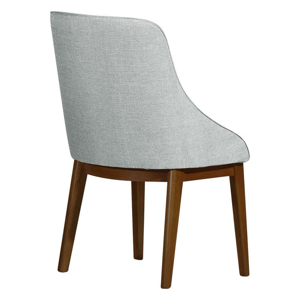 Miniatura Kit 4 Cadeiras De Jantar Elisa Nobre Estofada Liso Linho Cinza Base Madeira Maciça Imbuia