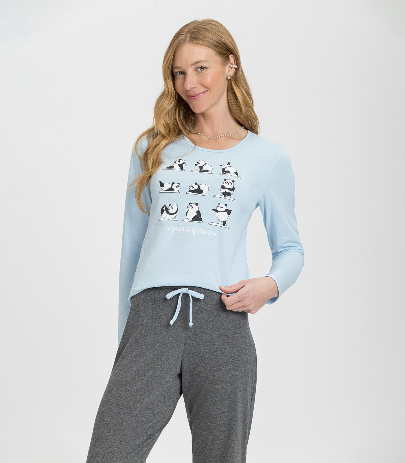 Miniatura Pijama Feminino Manga Longa Mensageira Da Paz Azul G