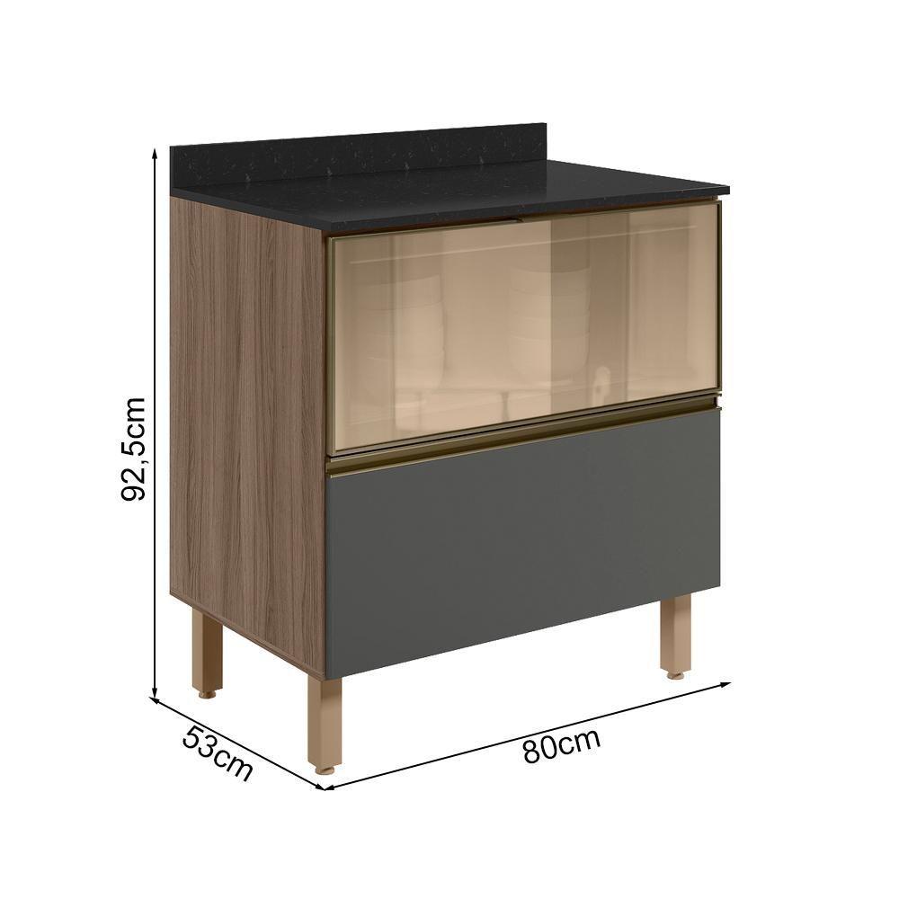 Miniatura Balcao Tampo 2g Vidro 80cm Mdf Kali 16415 Nicioli Carvalho Toq Chumbo