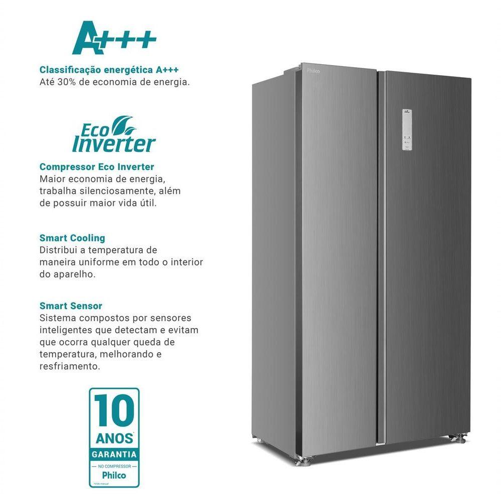 Miniatura Geladeira 437L Philco Inverter Side By Side Inox PRF535I 110V
