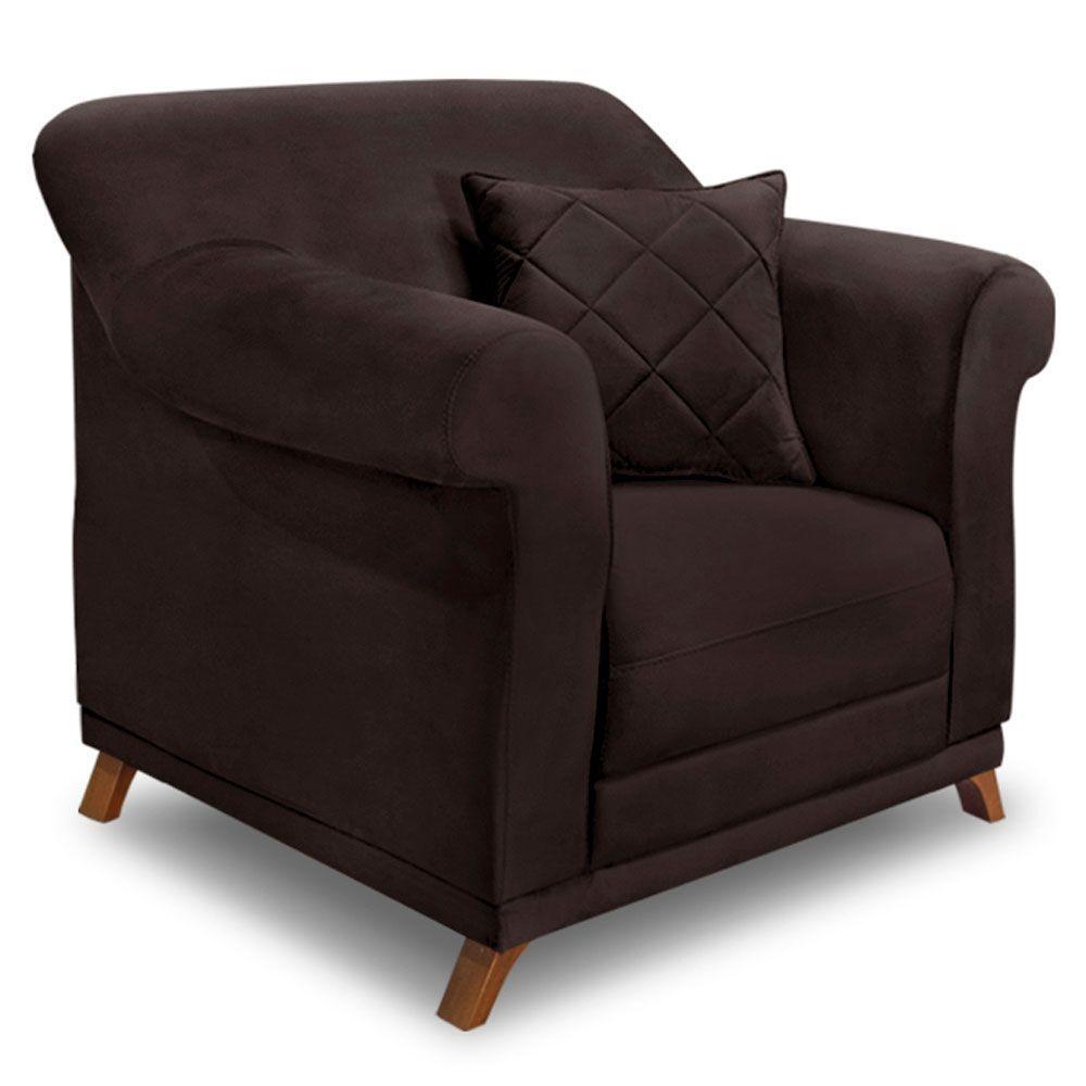 Miniatura Poltrona Para Sala De Estar Suede Pés Castanho Marrom Café