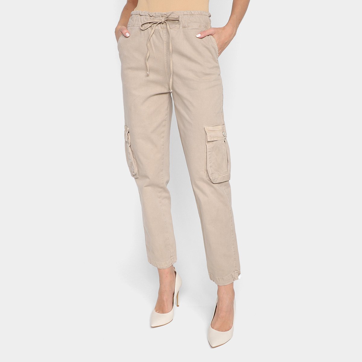 Miniatura Calça Jogger Sawary Paraquedista Feminina Bege - 36