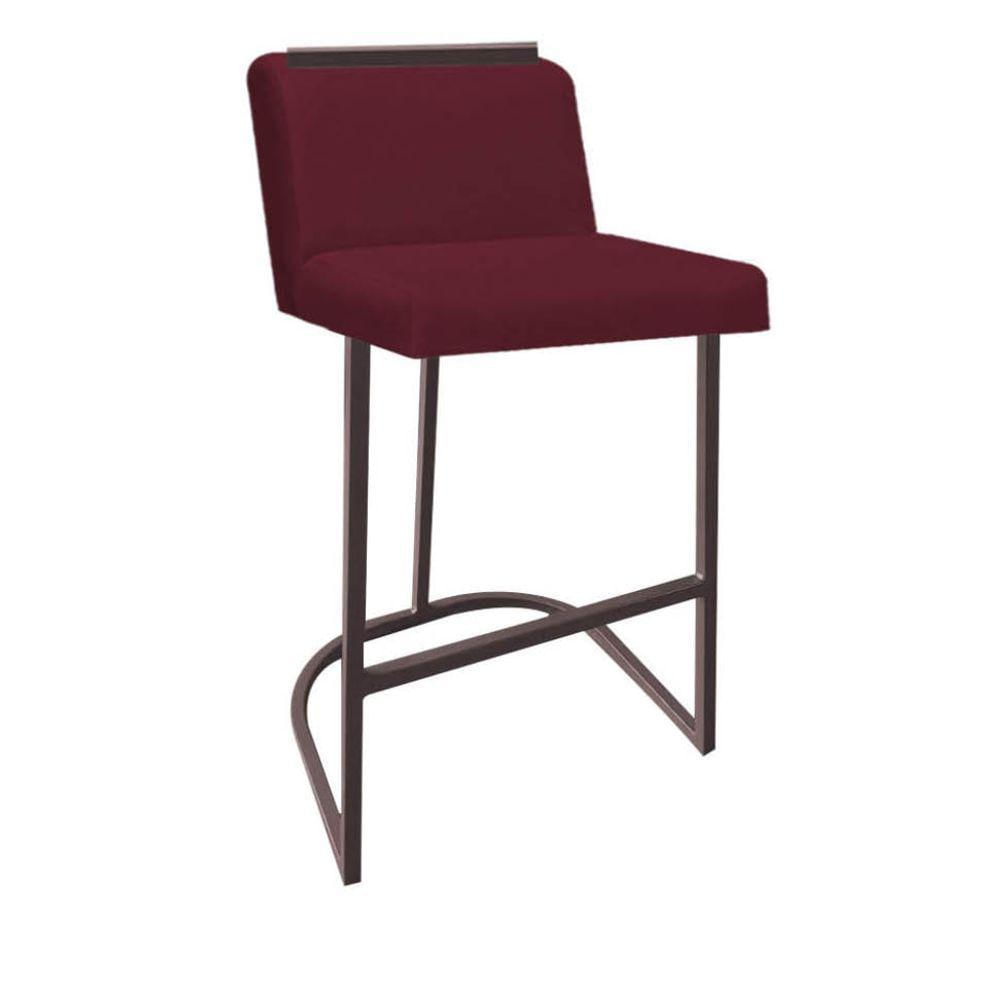 Miniatura Banqueta Com Encosto Nynna Luxo Confort Bistrô Cozinha Ferro Marrom Suede Bordô - Amey Decor