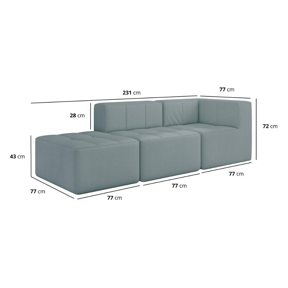 Miniatura Sofá Modulado na Caixa 3 Lugares 231cm Espuma D33 Multimóveis CR45353 Azul
