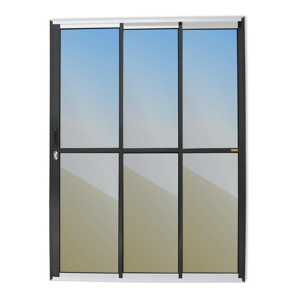 Miniatura Porta de Correr 3 Folhas 1/3 Super Vidro Reflex 210cm x 120cm Brimak Mix Preto