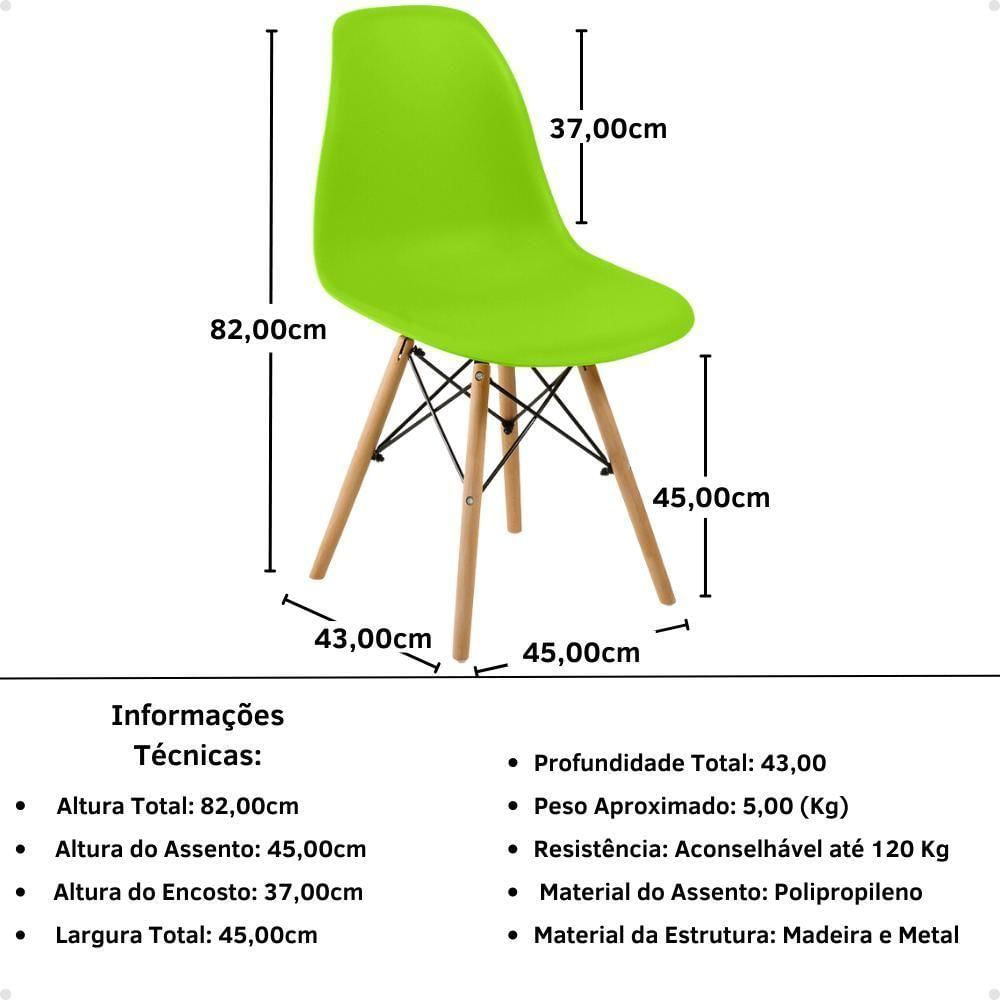 Conjunto Mesa De Jantar Retangular Luiza 135cm Natural Com 4 Cadeiras Eames Eiffel - Verde