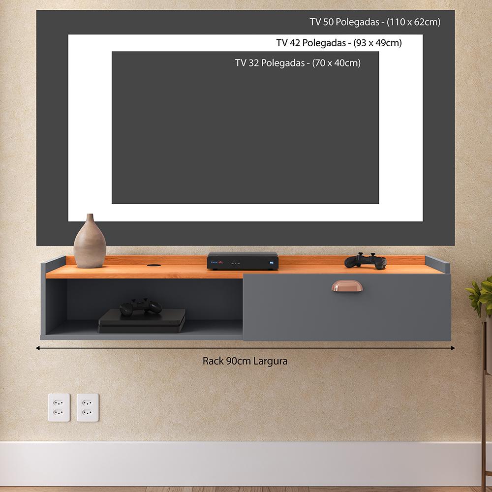 Miniatura Rack Suspenso Home Classic Tv 32 42 50 Polegadas 1 Porta Puxador Concha Decoração Minimalista Quarto Sala Recepção Cinza/Cinamomo - Lojas RPM