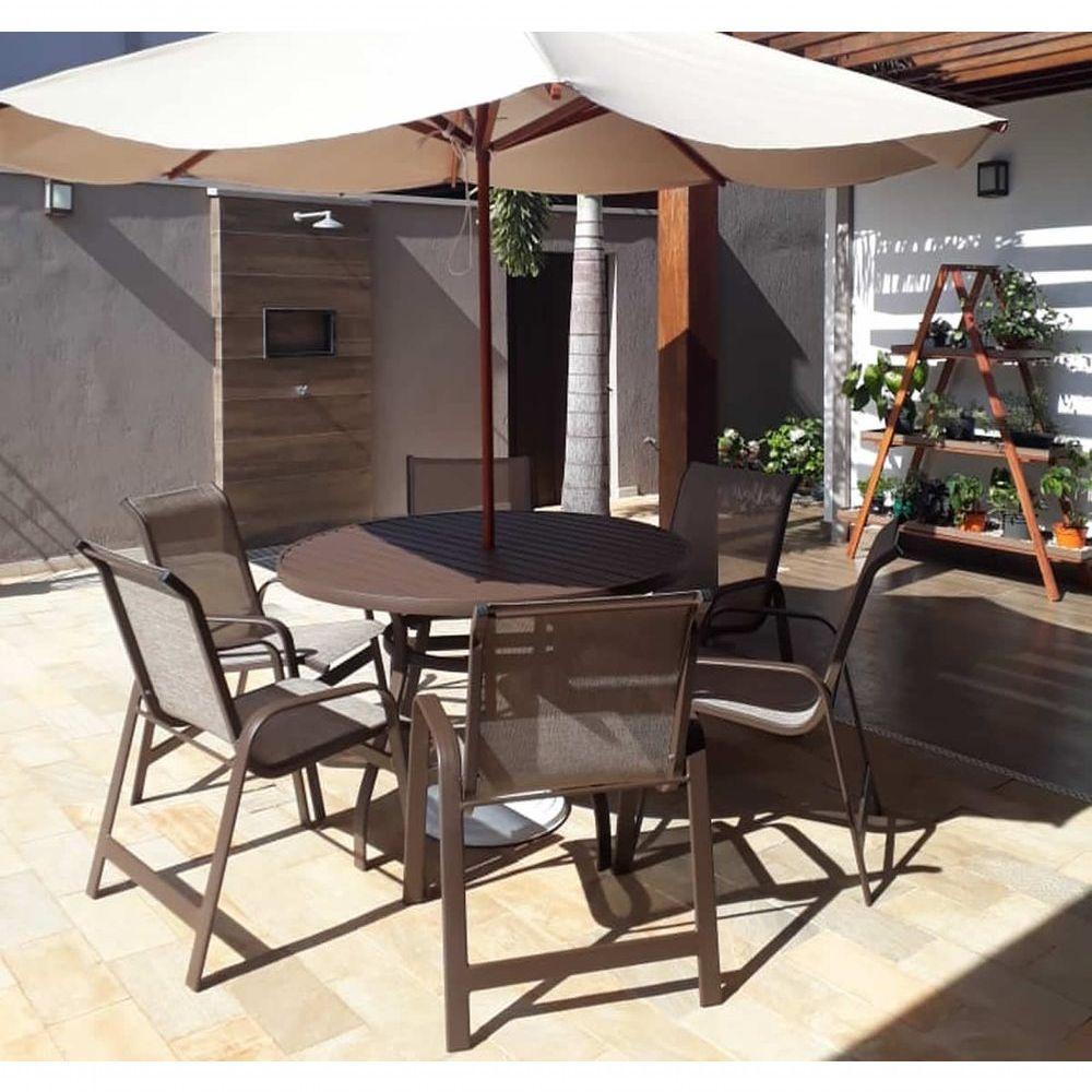 Miniatura Mesa 1,20m Ripada Alumínio Resistente área Externa Piscina Jardim Jantar Marrom