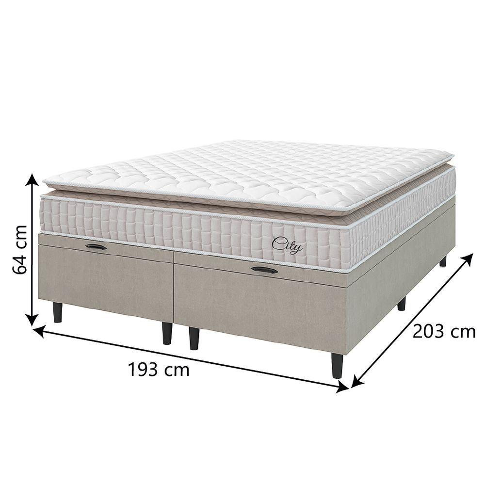 Miniatura Cama Box Colchão Baú Casal King Molas Ensacadas City Pillow Top 193x203x64cm Bege Branco