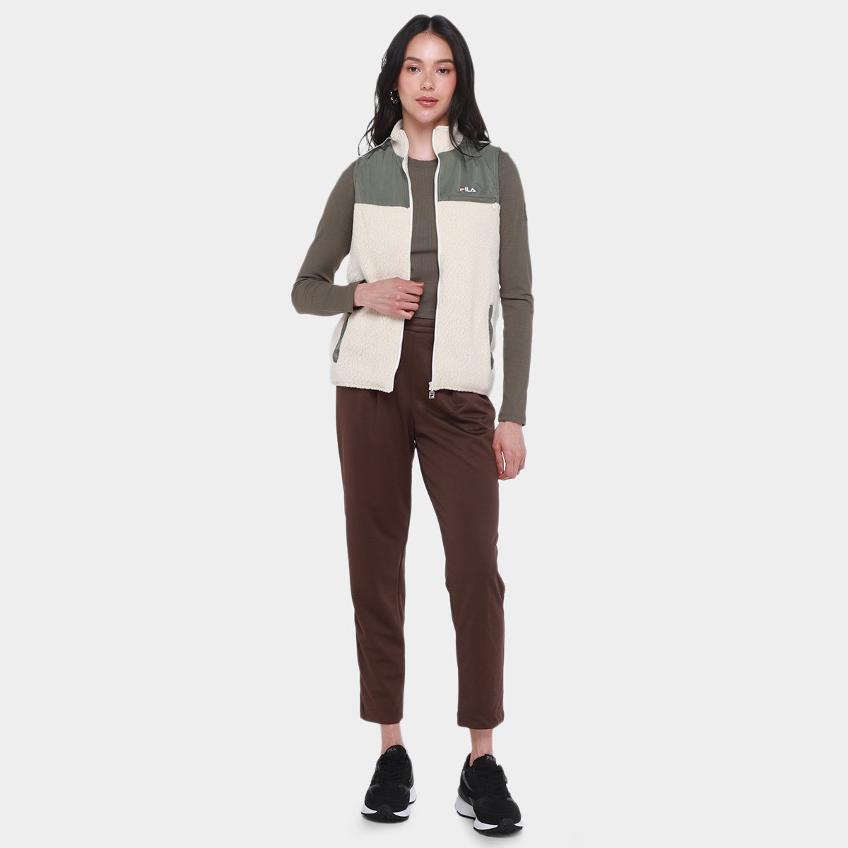 Miniatura Colete Fila Outdoor Feminino Creme+Verde - G