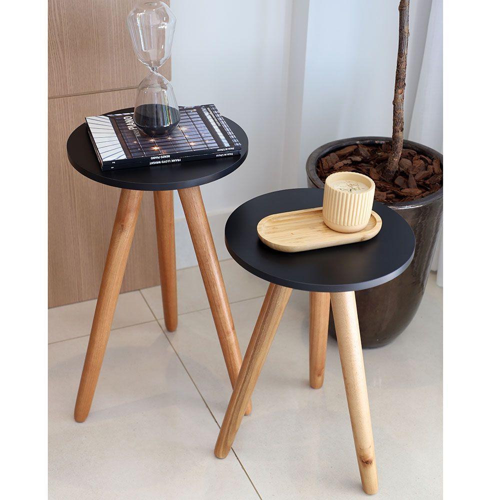 Miniatura Mesa Lateral De Canto Tripé 60x35cm Preto