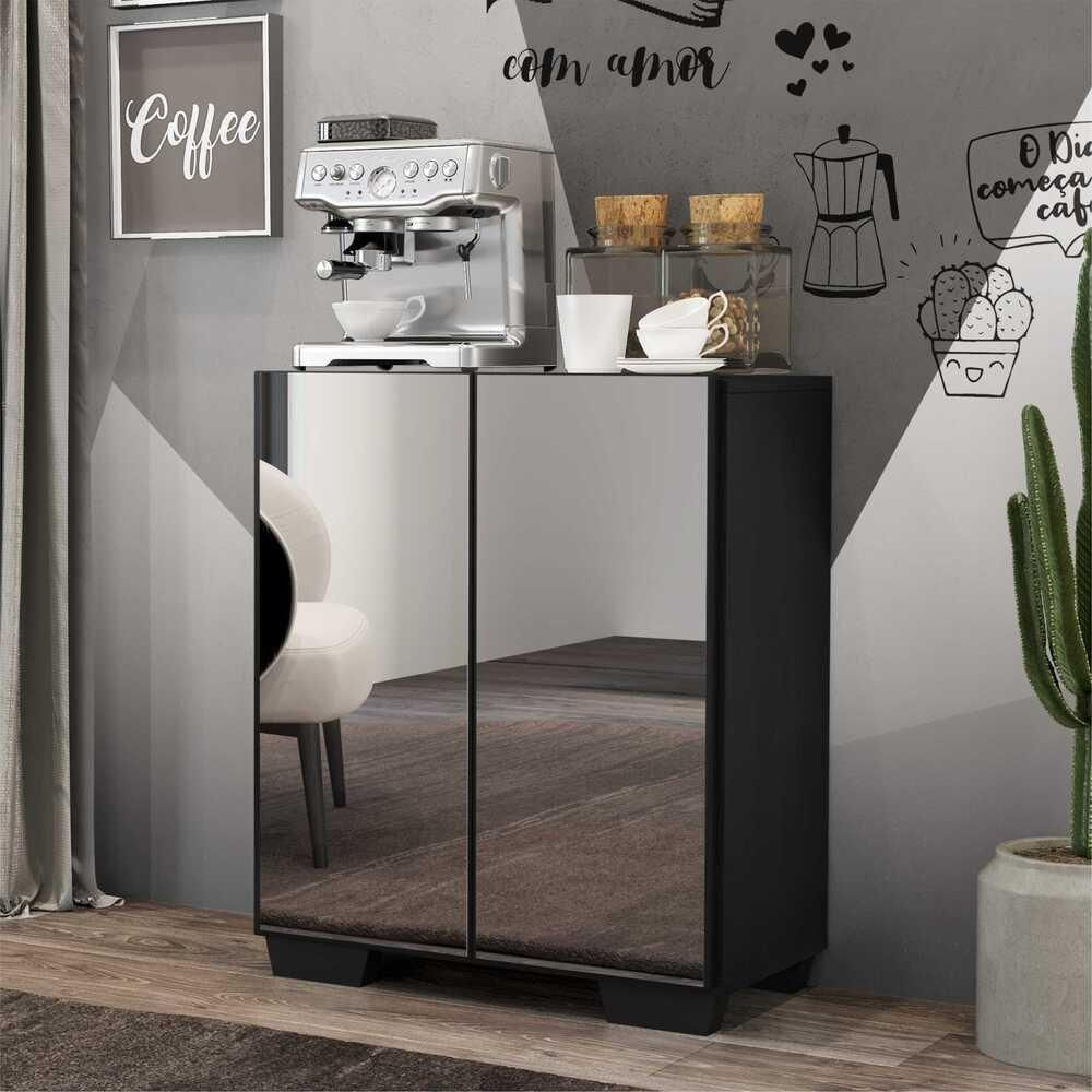 Aparador Buffet 2 Portas Com Espelho Vegas V3614 Preto