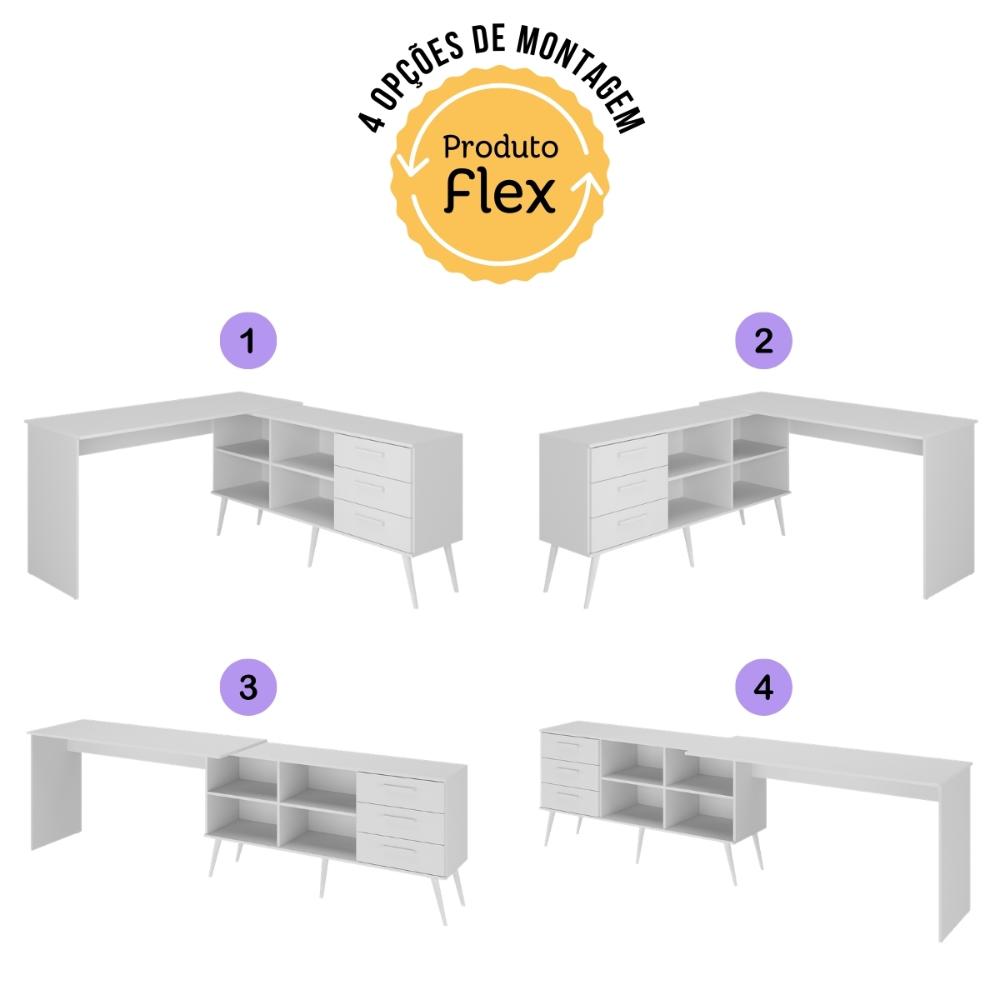 Mesa Gamer em L para Computador com 3 Gavetas Nexus Multimóveis MP6048 Branco