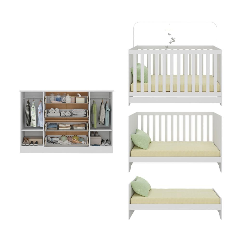 Miniatura Berço Americano 3 em 1 com Cômoda 2 Portas 4 Gavetas Encanto Multimóveis MP4691 Branco