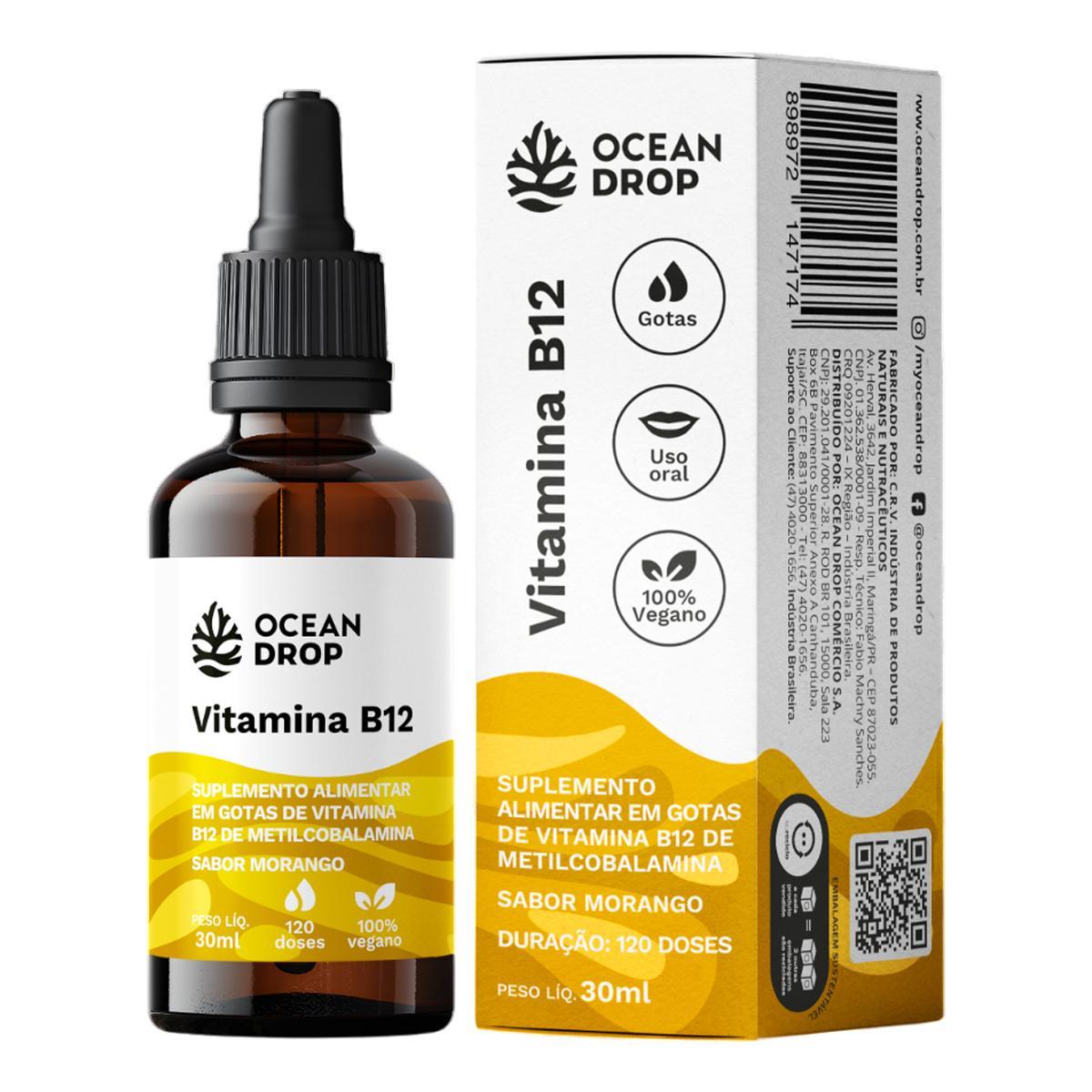 Miniatura Kit 2 Vitamina B12 Em Gotas Ocean Drop 30Ml Sabor Morango
