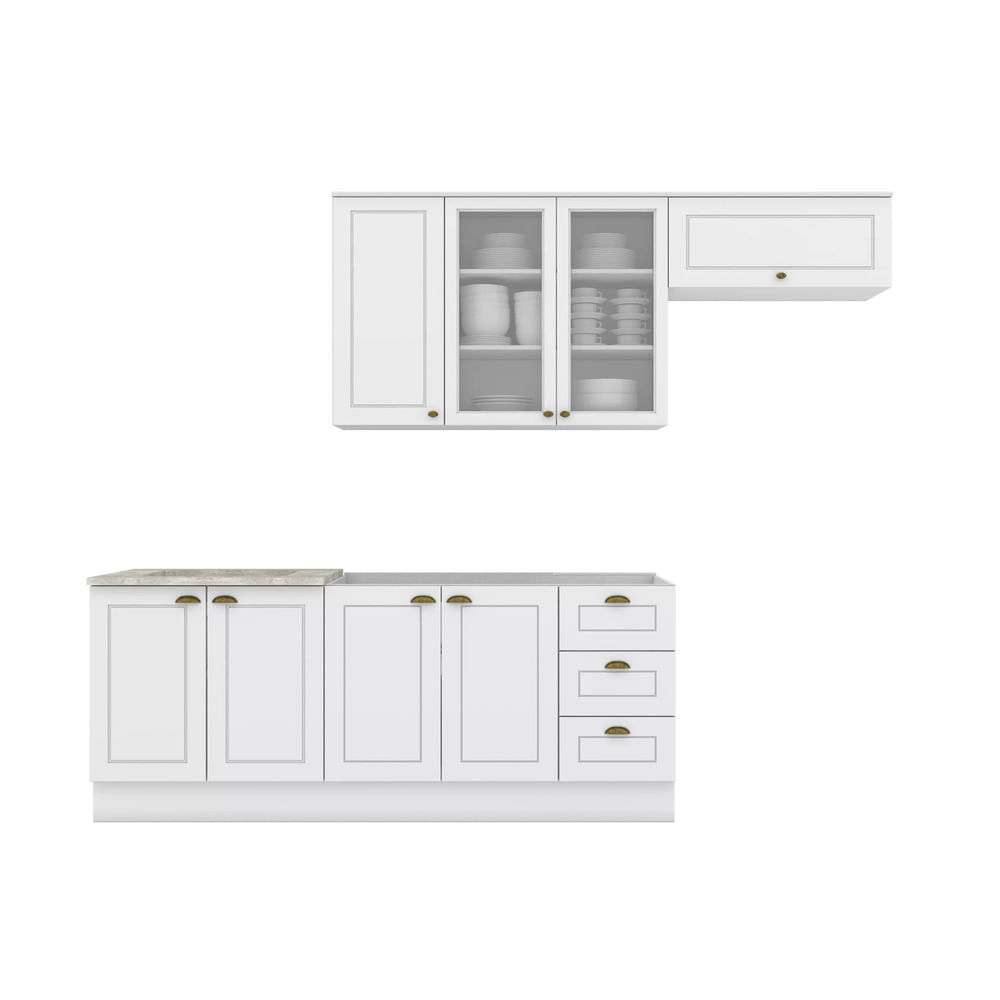 Miniatura Cozinha Compacta 04 Peças com Aéreo para Geladeira Americana Henn Branco HP