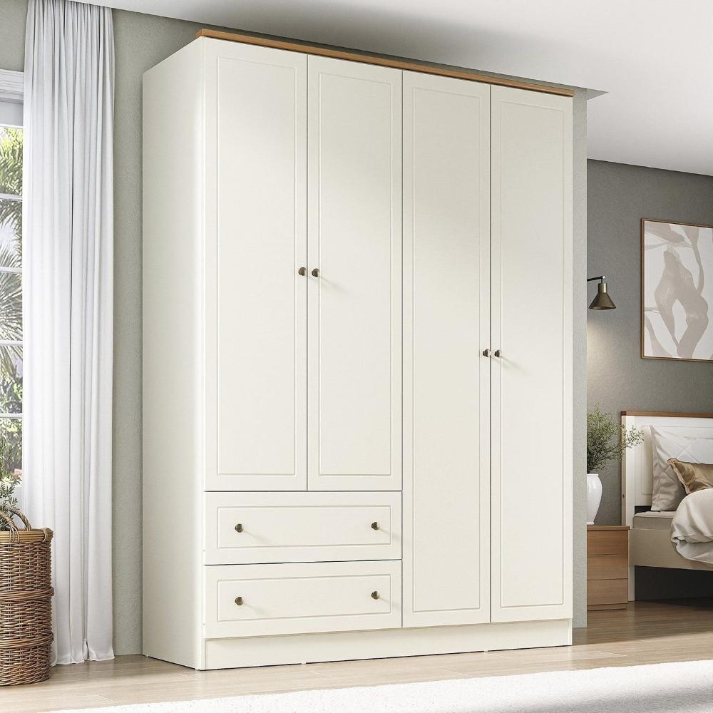 Miniatura Guarda-roupa Solteiro 4 Portas 2 Gavetas Ananda Cabecasa Madeiramadeira OFFWHITE