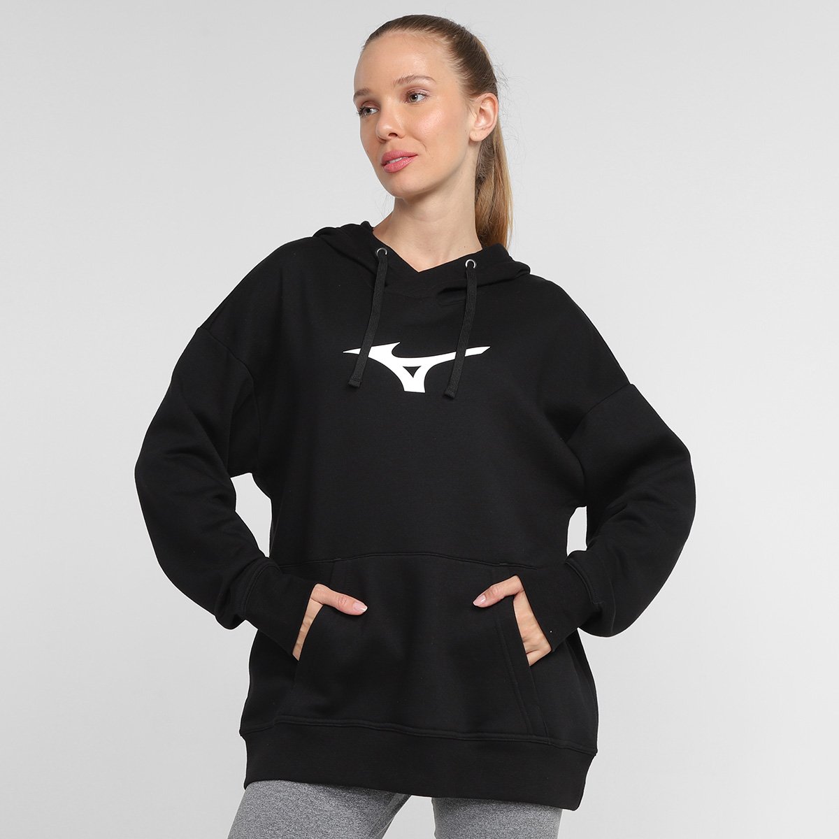 Miniatura Moletom Mizuno Big Logo Feminino Preto+Branco - G