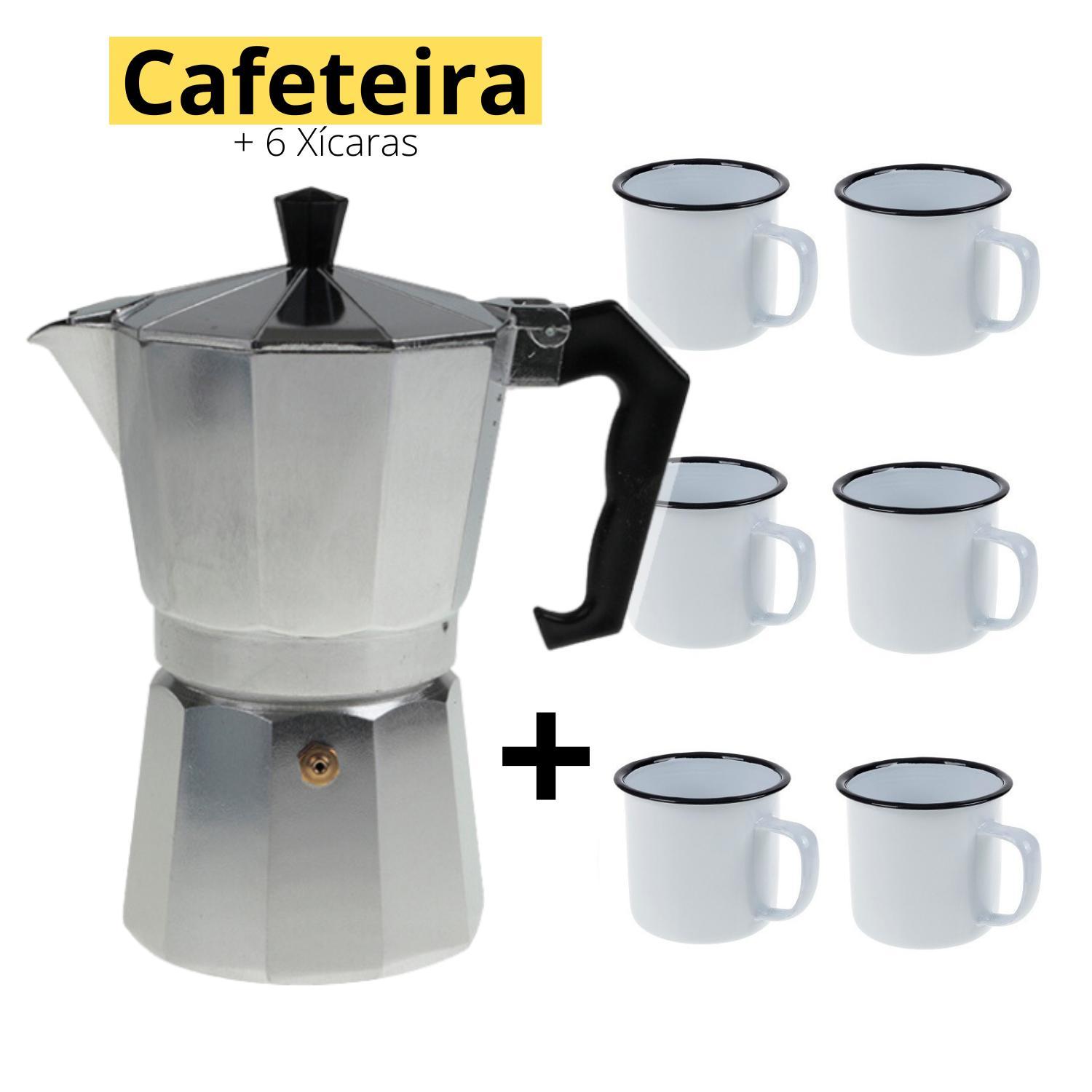 Miniatura Kit Cafeteira Italiana Moka Premium + 6X Canecas Retro 350Ml