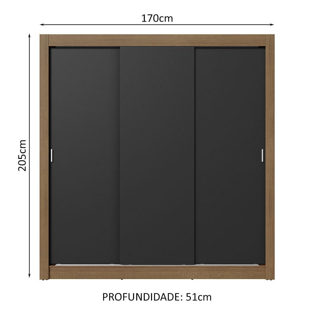 Miniatura Guarda-Roupa Casal 3 Portas de Correr Rustic/Preto Sublime Madesa Rustic/Preto