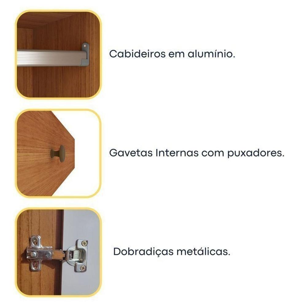 Quarto Casal Completo Guarda Roupa 6 portas Munique, Cama Casal Monaco e Cômoda Chicago Espresso Móveis Cinamomo/Off White
