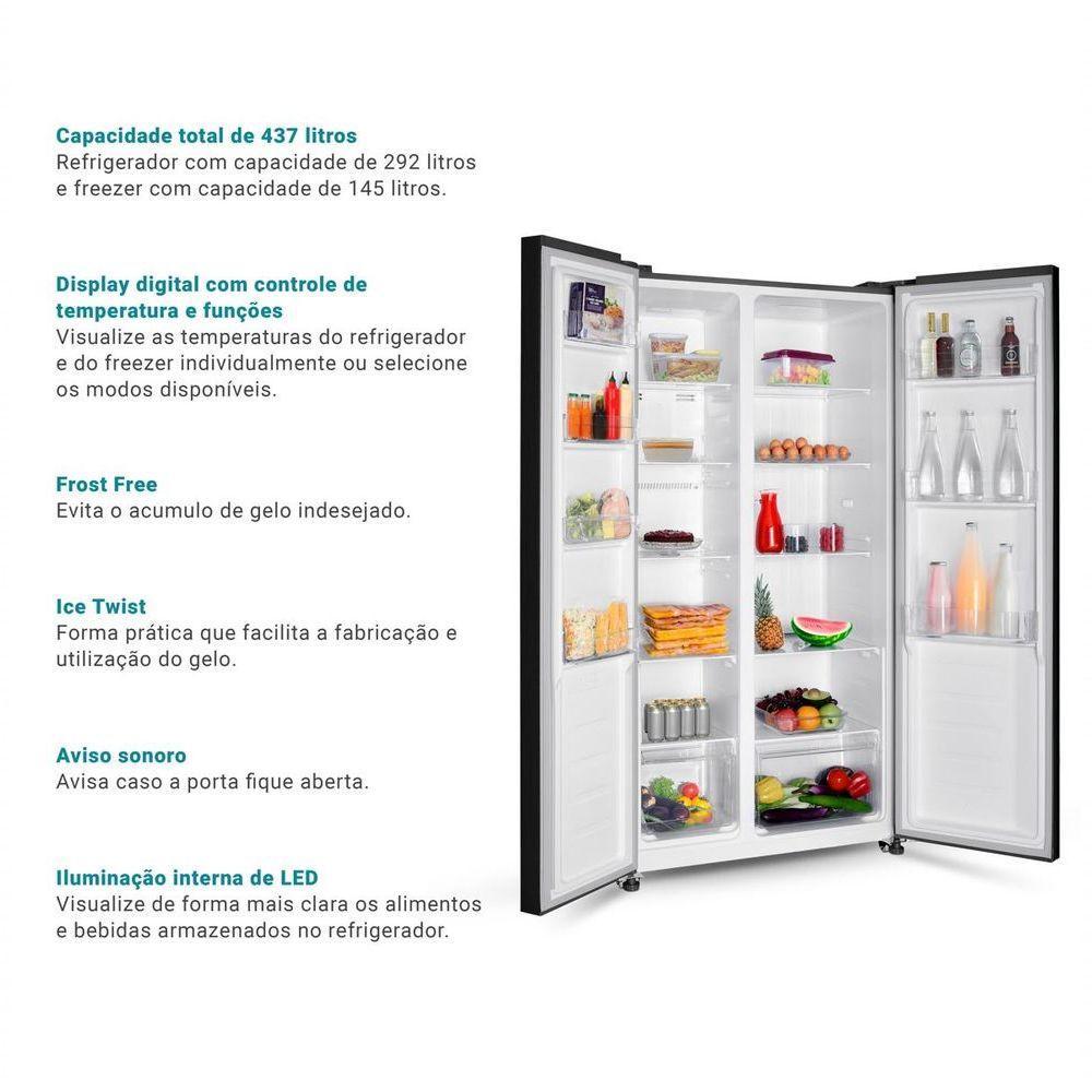 Geladeira 437L Philco Inverter Side By Side Inox PRF535I 110V